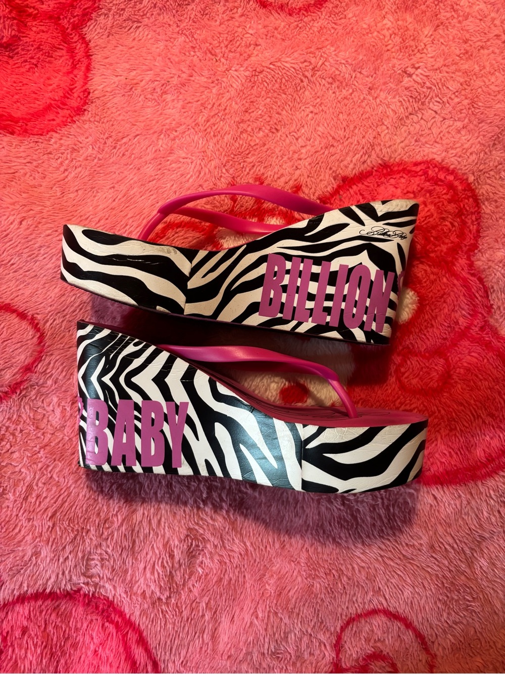 Zebra Print Platform Flip Flops with Pink Straps size 9